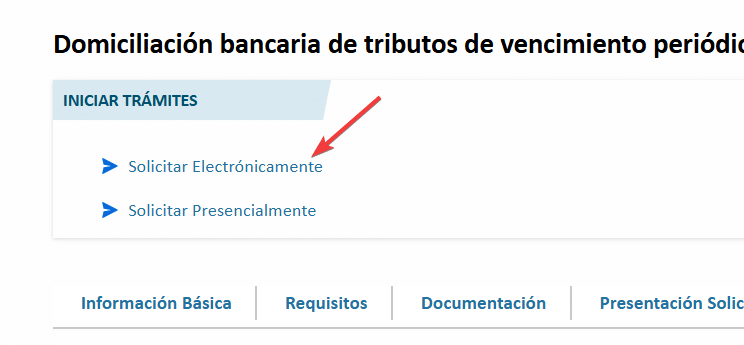 Solicitar electrónicamente domiciliación ATRM